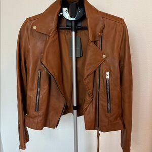 All Saints Tan Leather Biker Jacket